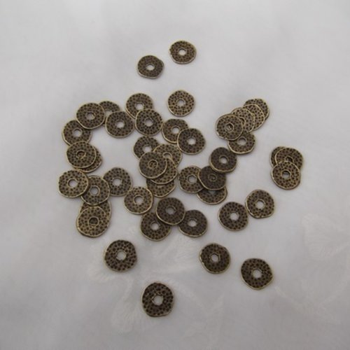 Lot de 10 perles rondelles palets frappées 12mm bronze