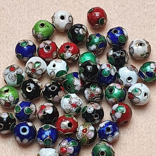 4 perles cloisonnées rondes bleu roi 10mm