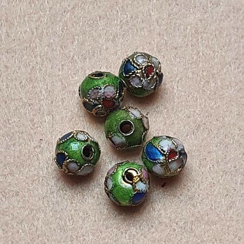 4 perles cloisonnées rondes vert 10mm