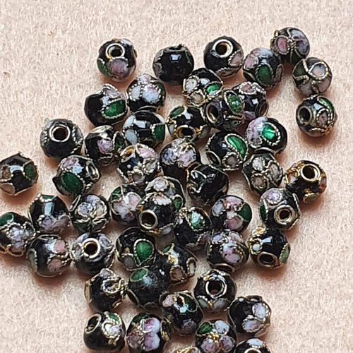 6 perles cloisonnées rondes noires 6mm