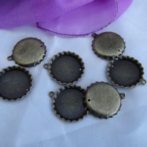 2 pendentifs support cabochon rond 40x32mm bronze