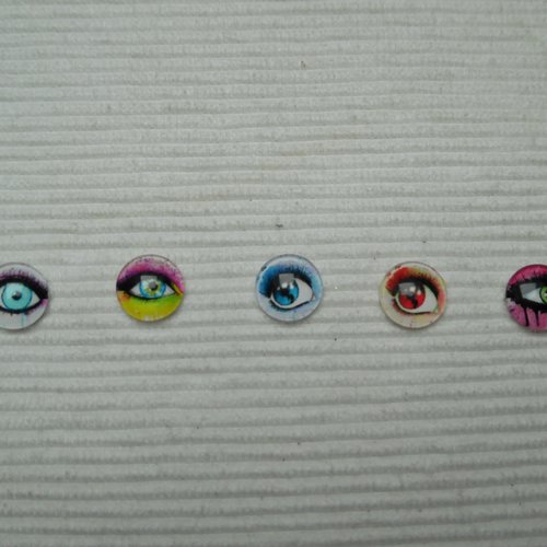 Lot de 5 cabochons oeil 12mm mixtes verre épaisseur 3.8mm