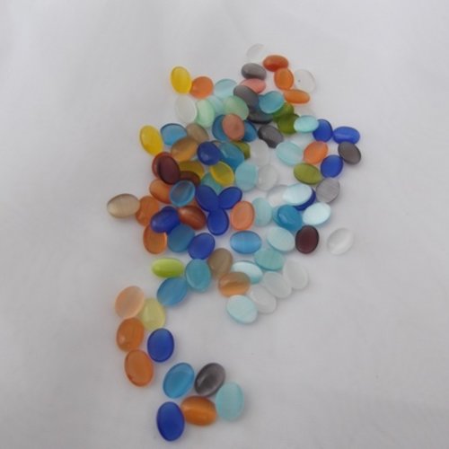 10 cabochons ovale oeil de chat 8x6mm mixte verre