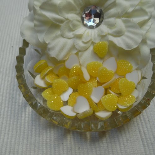 5 cabochons coeur pépite jaune soleil 12x11.8mm résine