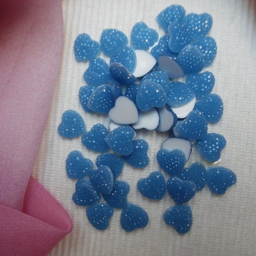 5 cabochons coeur pépite bleu clair 12x11.8mm résine