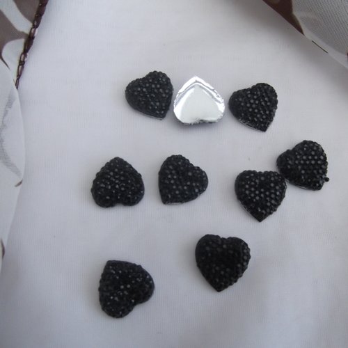 2 cabochons coeur pépite noir reflet 15.6x15.4mm résine épaisseur 4.7mm