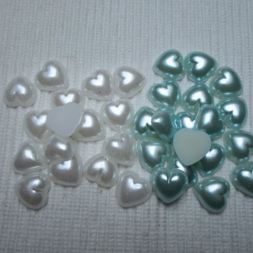10 cabochons coeur nacré bleu ciel 12mm résine épaisseur 4mm.