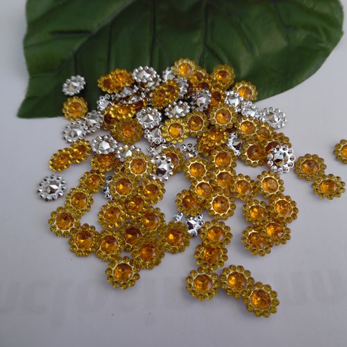 15 cabochons fleur strass perlé orange 11mm acrylique