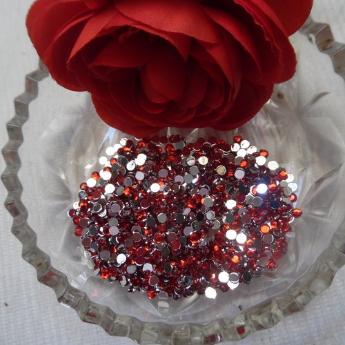 200 cabochons rond strass rouge 2x2x1mm acrylique