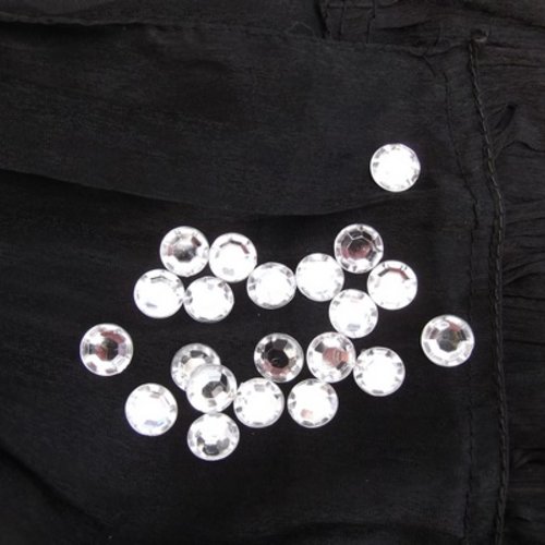 15 cabochons rond strass argenté à facette 12.2mm acrylique