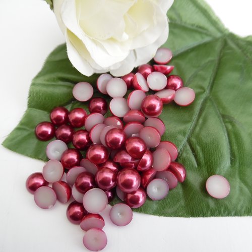 10 cabochons rond bordeaux nacré 9.7mm résine épaisseur 4.6mm