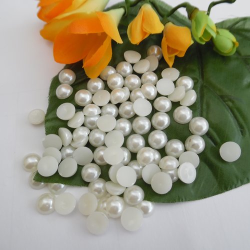 10 cabochons rond ivoire nacré 9.7mm résine épaisseur 4.6mm