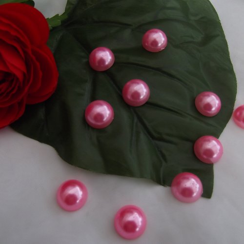 5 cabochons rond rose foncé nacré 14mm résine épaisseur 6.7mm