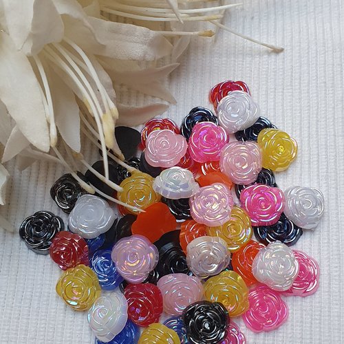 3 cabochons fleur rouge nacré reflet ab 14.5mm résine épaisseur 4.7mm