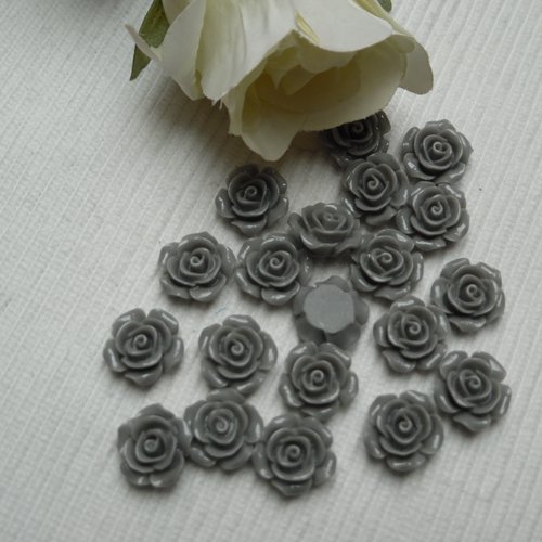 4 cabochons fleur gris nacré 14.5mm résine épaisseur 6.5mm