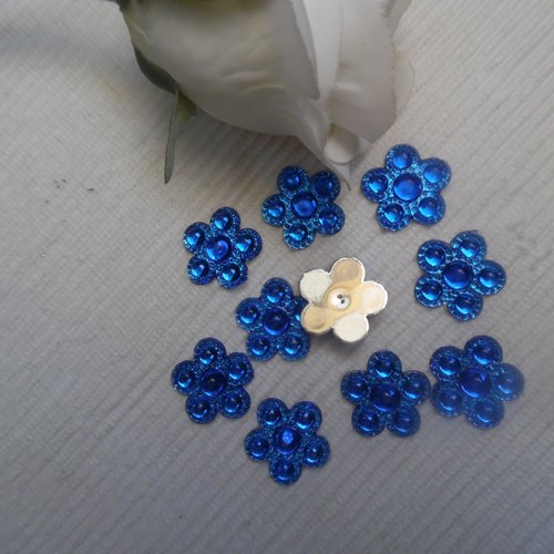 3 cabochons fleur bleu roi 17.6mm acrylique épaisseur 4mm