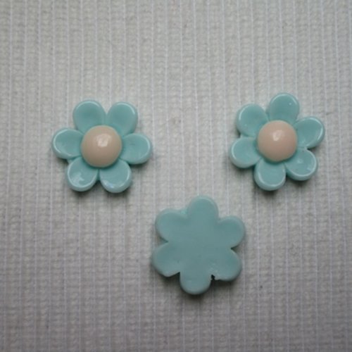 1 cabochon fleur vert turquoise ivoire nacrée 19.4mm résine épaisseur 5.7mm