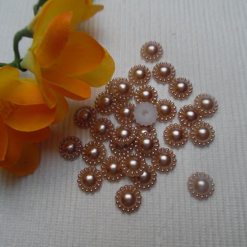 5 cabochons rond perlé café crème nacrée 12mm résine épaisseur 4.5mm
