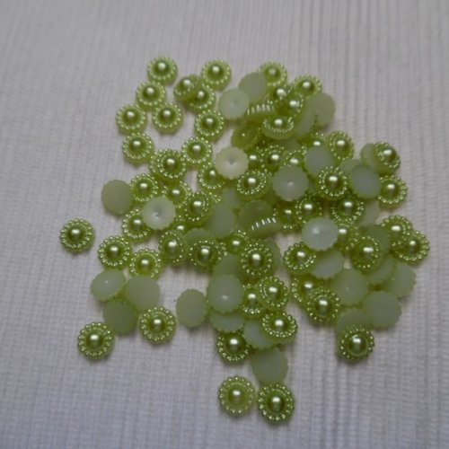 10 cabochons rond perlé vert nacré 8.5mm résine épaisseur 3.5mm
