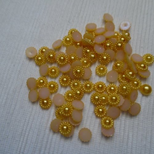 10 cabochons rond perlé  doré orange nacré 8.5mm résine épaisseur 3.5mm