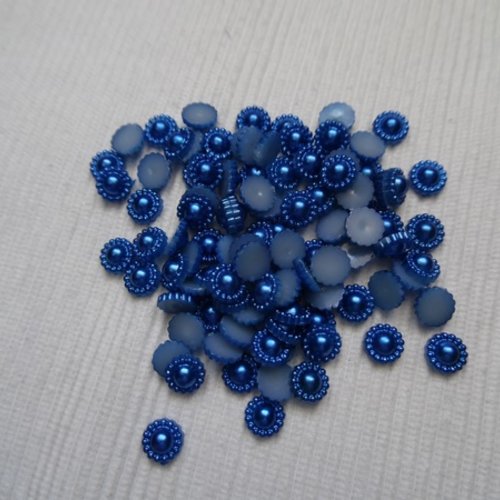 10 cabochons rond perlé bleu roi nacré 8.5mm résine épaisseur 3.5mm
