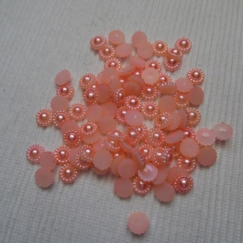 10 cabochons rond perlé rose saumon nacré 8.5mm résine épaisseur 3.5mm