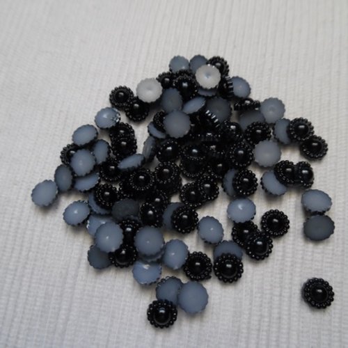 10 cabochons rond perlé noir nacré 8.5mm résine épaisseur 3.5mm
