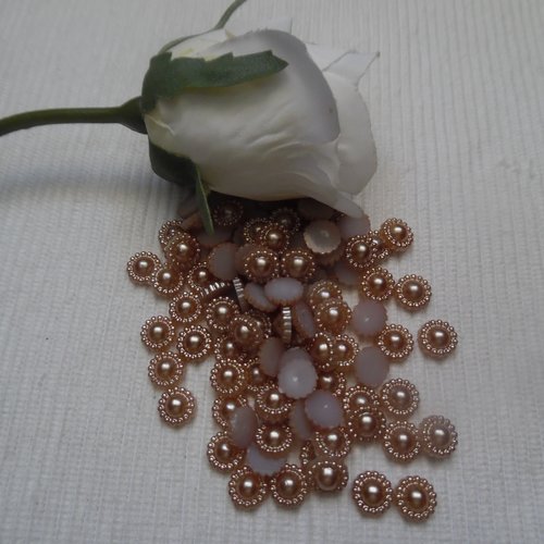 10 cabochons rond perlé taupe clair nacré 8.5mm résine épaisseur 3.5mm