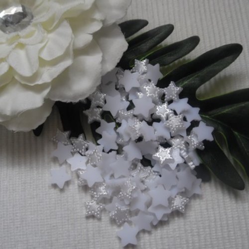 10 cabochons étoile perlé blanc nacré 11mm résine épaisseur 2.3mm