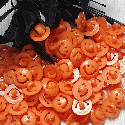 Lot de 10 boutons rond sourire orange 15mm acrylique