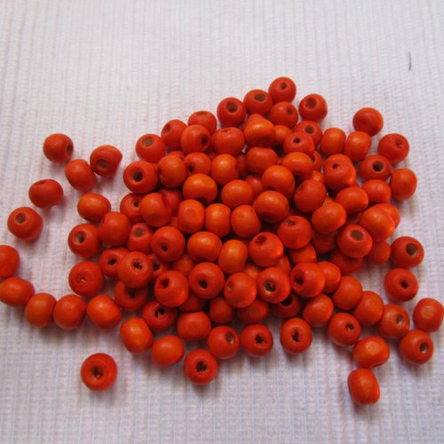 20 perles orange ronde 7.5x6mm en bois