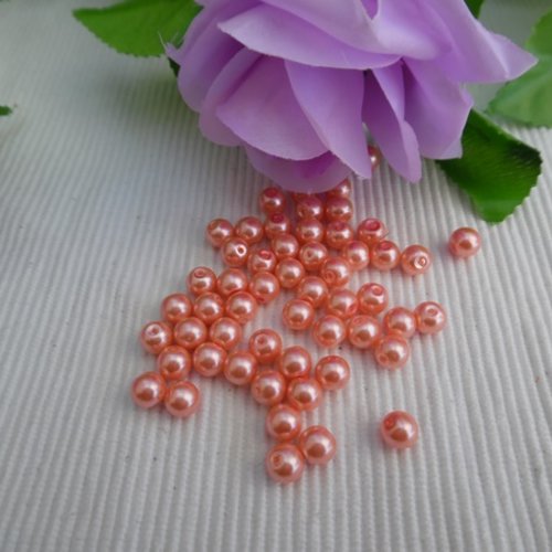 15 perles rose saumon ronde 6x5.3mm en verre