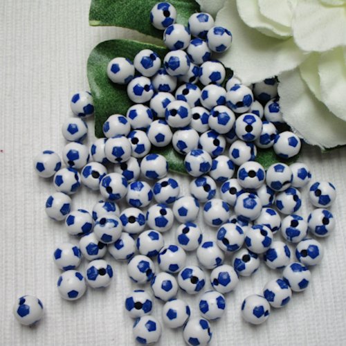 10 perles ronde ballon 7.6x6.7mm blanc bleu marine acrylique