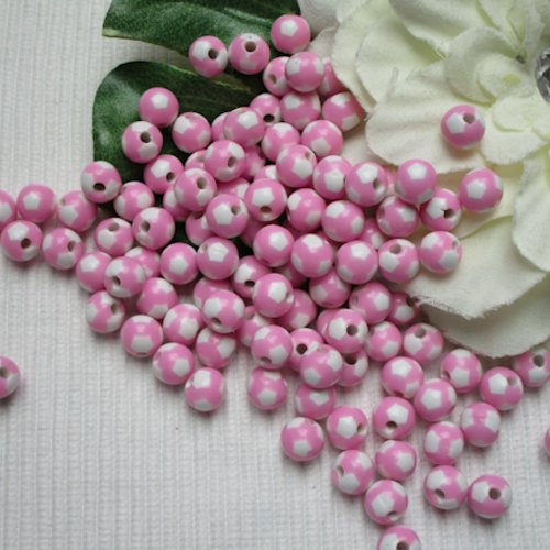 10 perles ronde ballon 7.6x6.7mm blanc rose acrylique