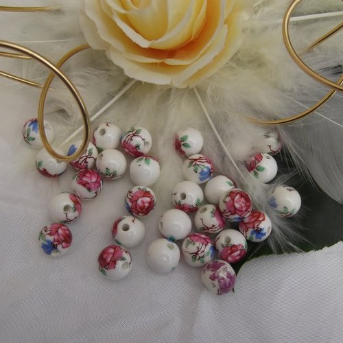 3 perles ronde fleur 12x11.5mm céramique multicolore