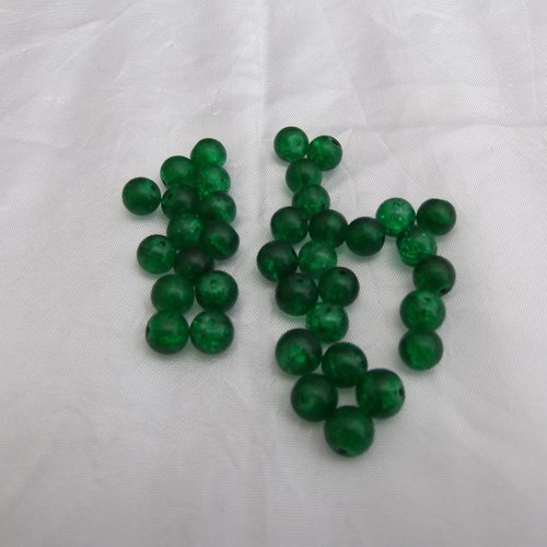 10 perles ronde craquelée 8.3x7.5mm verre verte