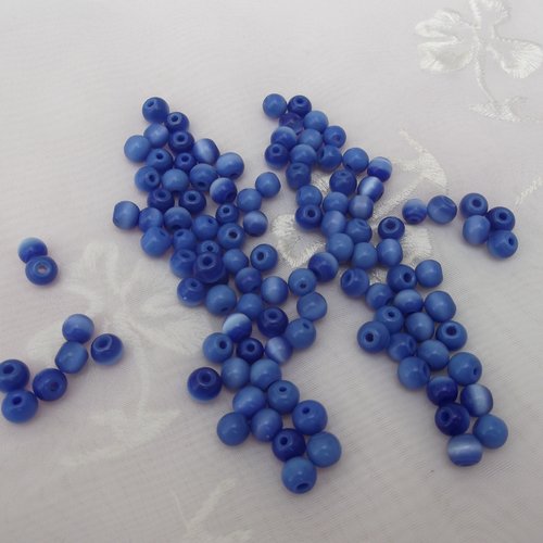 Lot de 10 perles ronde oeil de chat bleue 6.5x6.3mm