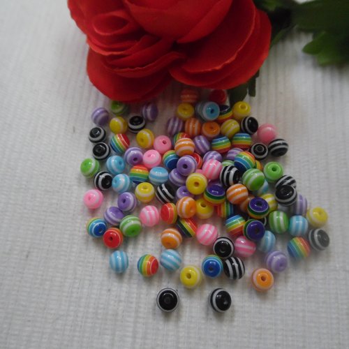 10 perles zébrée multicolore 6.1x5mm résine