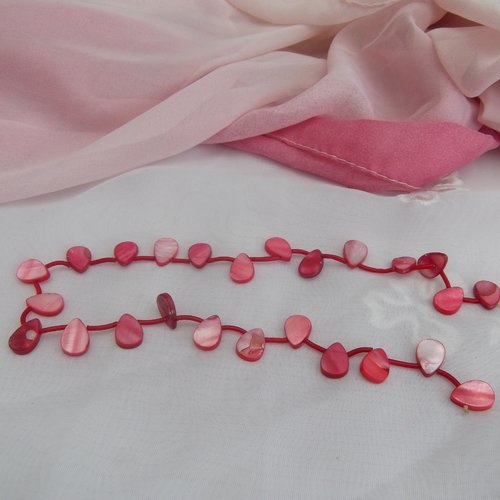 5 perles goutte poire plate nacre rose de 13x9.4mm