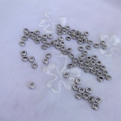 10 perles ronde ciselée 6.8x3.5mm argent tibétain