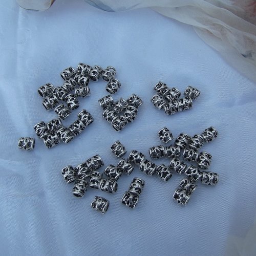 6 perles tube ajourée 7.5x6.8mm argent tibétain