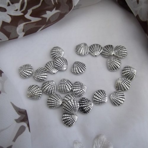 5 perles coquillage ciselée 12.4x13.7mm argent tibétain