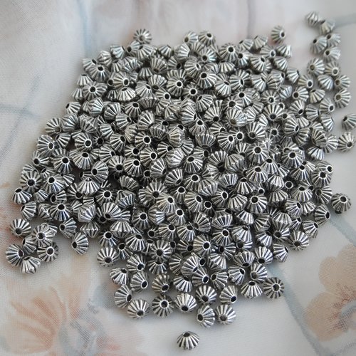 10 perles toupie striée 5.5x3.7mm argent tibétain