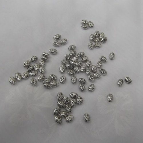 8 perles ovale ciselée 8x5.7x4mm argent tibétain