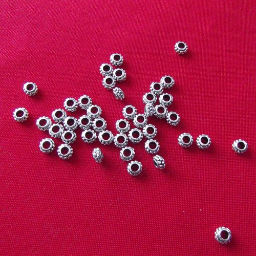 10 perles ronde plate ciselée 6.8x4mm argent tibétain