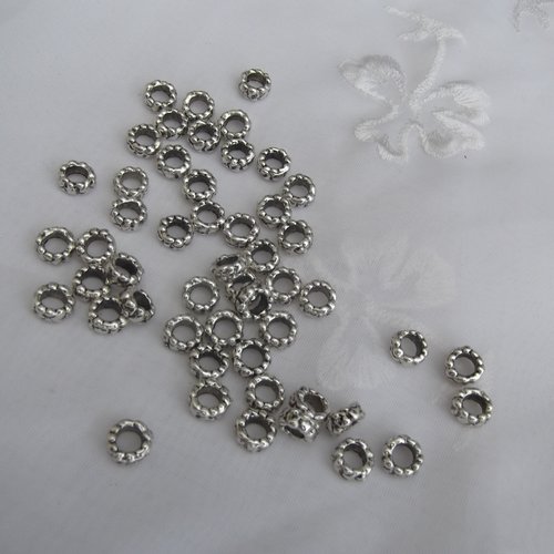 6 perles ronde ciselée 8.2x3.8mm argent tibétain