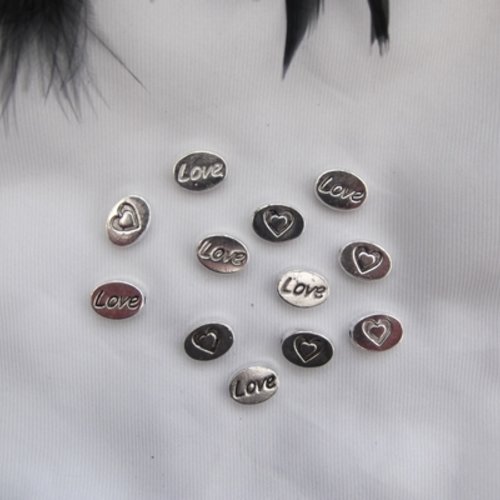 5 perles love coeur ovale 10.8x8.3mm argent tibétain