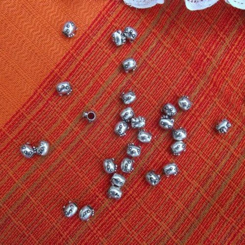 2 perles charm chat kitty 8x8x6.5mm argent tibétain