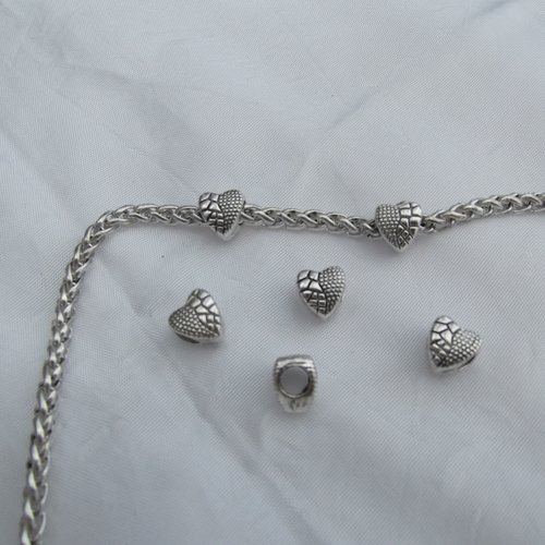 2 perles charm coeur ciselé 9.5x9.3x7.5mm argent tibétain