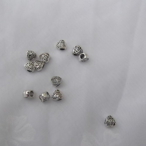 2 perles charm coeur ciselé love 10x9x7.1mm argent tibétain